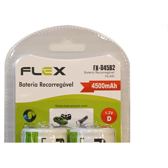 Pilha Recarregavel Flexgold Grande ''D'' Com 2 Pecas 4500Mah Fx-D45B2 Pilha Recarregavel Flexgold Grande ''D'' Com 2 Pecas 4500Mah Fx-D45B2