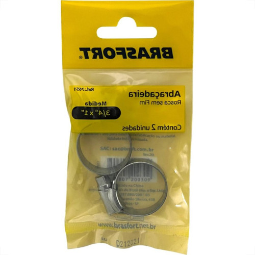 Cartela Abracadeira Rosca Sem Fim Brasfort 3/4 X 1'' Cartela Com 2 Pecas 7651 Cartela Abracadeira Rosca Sem Fim Brasfort 3/4 X 1'' Cartela Com 2 Pecas 7651