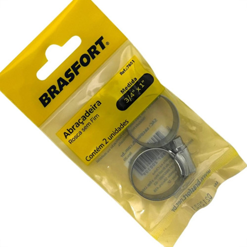 Cartela Abracadeira Rosca Sem Fim Brasfort 3/4 X 1'' Cartela Com 2 Pecas 7651 Cartela Abracadeira Rosca Sem Fim Brasfort 3/4 X 1'' Cartela Com 2 Pecas 7651