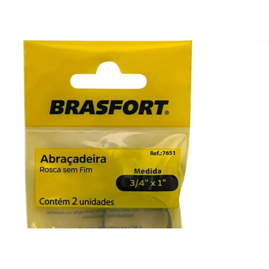 Cartela Abracadeira Rosca Sem Fim Brasfort 3/4 X 1'' Cartela Com 2 Pecas 7651 Cartela Abracadeira Rosca Sem Fim Brasfort 3/4 X 1'' Cartela Com 2 Pecas 7651