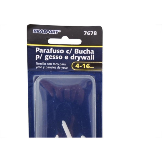 Cartela Bucha Fixacao Drywal Brasfort 04-16Mm+Parafuso Phillips Kit 4 Pecas 7678 Cartela Bucha Fixacao Drywal Brasfort 04-16Mm+Parafuso Phillips Kit 4 Pecas 7678