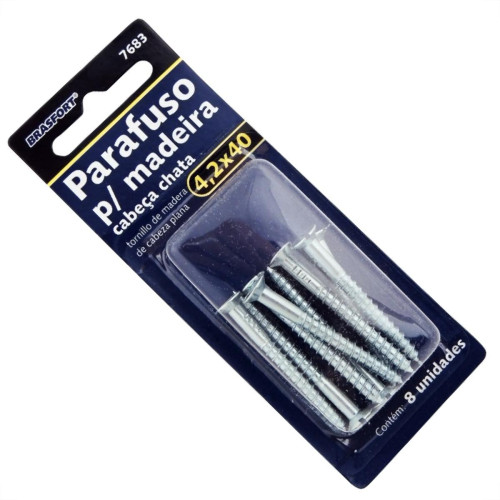 Cartela Parafuso Madeira Brasfort Cabeca Chata Fenda 4,2X40 Cartela Com 8 Pecas 7683 Cartela Parafuso Madeira Brasfort Cabeca Chata Fenda 4,2X40 Cartela Com 8 Pecas 7683