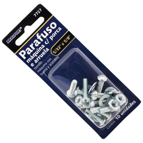 Cartela Parafuso Rosca Maquina Brasfort Redonda 5/32 X 5/8+Porca+Arruela Cartela Com 10 Pecas 7727 Cartela Parafuso Rosca Maquina Brasfort Redonda 5/32 X 5/8+Porca+Arruela Cartela Com 10 Pecas 7727