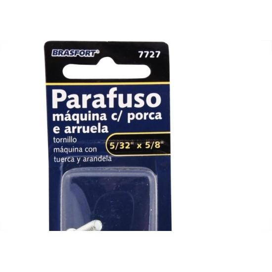 Cartela Parafuso Rosca Maquina Brasfort Redonda 5/32 X 5/8+Porca+Arruela Cartela Com 10 Pecas 7727 Cartela Parafuso Rosca Maquina Brasfort Redonda 5/32 X 5/8+Porca+Arruela Cartela Com 10 Pecas 7727