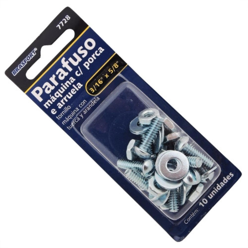 Cartela Parafuso Rosca Maquina Brasfort Redonda 3/16 X 5/8+Porca+Arruela Cartela Com 10 Pecas 7728 Cartela Parafuso Rosca Maquina Brasfort Redonda 3/16 X 5/8+Porca+Arruela Cartela Com 10 Pecas 7728