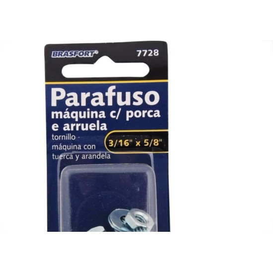 Cartela Parafuso Rosca Maquina Brasfort Redonda 3/16 X 5/8+Porca+Arruela Cartela Com 10 Pecas 7728 Cartela Parafuso Rosca Maquina Brasfort Redonda 3/16 X 5/8+Porca+Arruela Cartela Com 10 Pecas 7728