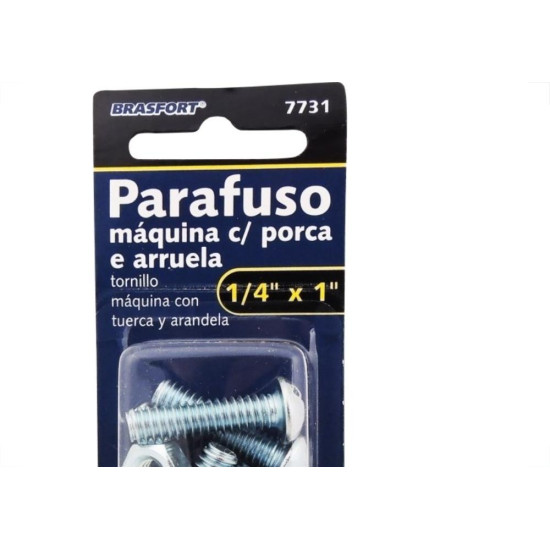 Cartela Parafuso Rosca Maquina Brasfort Tam.G Redonda 1/4 X 1+Porca+Arruela Cartela Com 6 Pecas 7731 Cartela Parafuso Rosca Maquina Brasfort Tam.G Redonda 1/4 X 1+Porca+Arruela Cartela Com 6 Pecas 7731