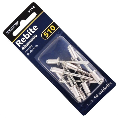 Cartela Rebite Brasfort Aluminio Repuxo 510 Cartela Com 10 Pecas 7719 Cartela Rebite Brasfort Aluminio Repuxo 510 Cartela Com 10 Pecas 7719