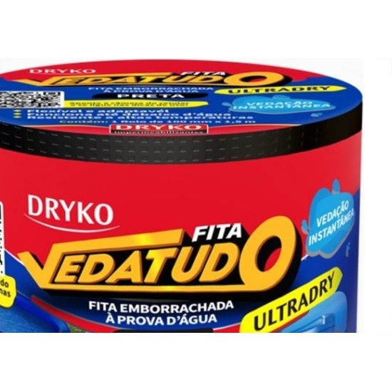 Super Fita Veda Tudo Dryko Preta 100Mm X 1,5M Ultradry