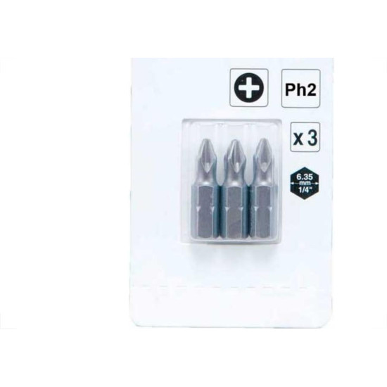Ponteira Makita Bits Phillips Ph2 X 25Mm Curta Com 3 Pecas B-23466