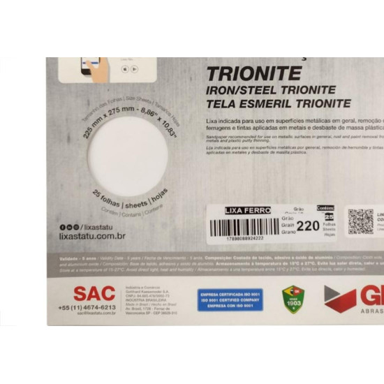 Lixa Ferro Tatu 220 Trionite K29602200025 - Kit C/25 