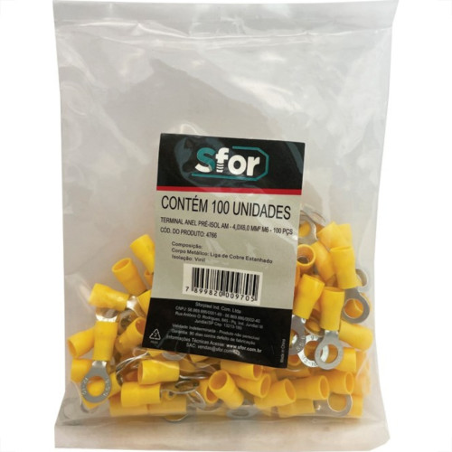 Pre-Isolado Sforplast Anel 4,0/6,0 Amarelo M6 100pcs 4766