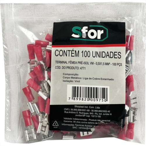 Pre-Isolado Sforplast Femea 0,5/1,5 Vermelho 100pcs 4771