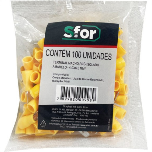 Pre-Isolado Sforplast Macho Amarelo 4,0/6,0 100pcs 4794
