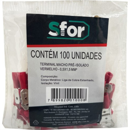 Pre-Isolado Sforplast Macho Vermelho 0,5/1,5 100pcs 4796 Pre-Isolado Sforplast Macho Vermelho 0,5/1,5 100pcs 4796