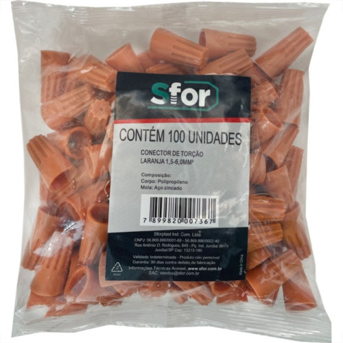 Conector Torcao Sforplast 1,5-6,0Mm Laranja 100pcs 4056