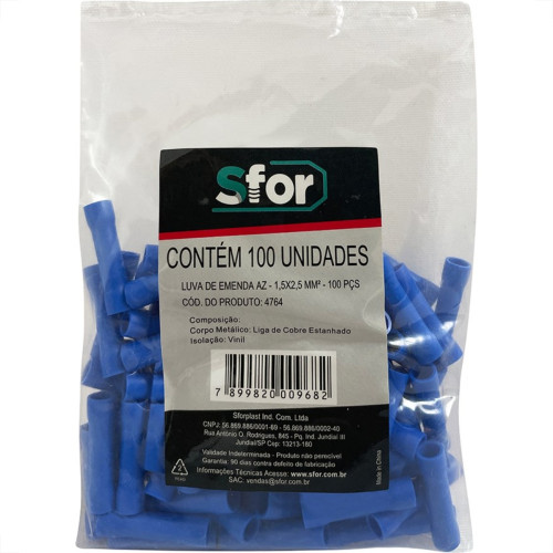 Pre-Isolado Sforplast Luva Emenda 1,5A2,5 Azul 100pcs 4764 Pre-Isolado Sforplast Luva Emenda 1,5A2,5 Azul 100pcs 4764