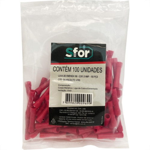 Pre-Isolado Sforplast Luva Emenda 0,5A1,5 Vermelho 100pcs 4765