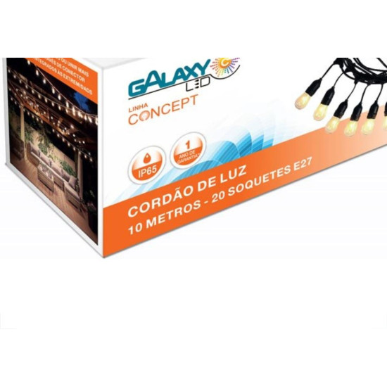 Cordao De Luz Para Decoracao Galaxy 20 Soquetes E-27 10M Ip65 3732 Cordao De Luz Para Decoracao Galaxy 20 Soquetes E-27 10M Ip65 3732