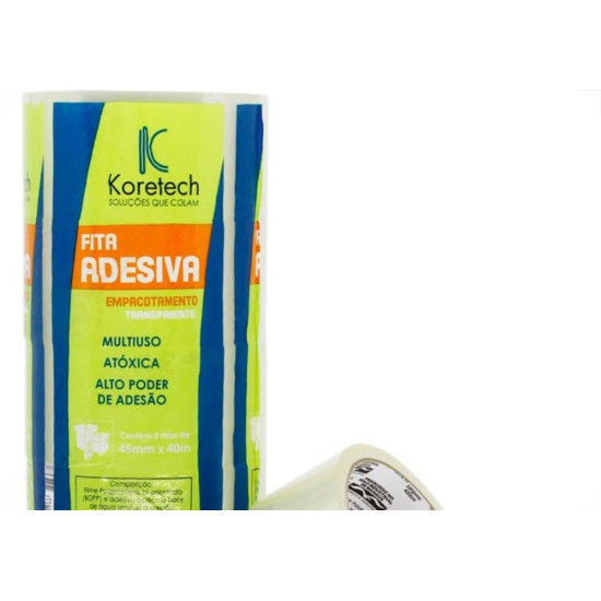 Fita Embalagem Koretech Transparente 45X100 Pa120140008 - Kit C/5 Fita Embalagem Koretech Transparente 45X100 Pa120140008 - Kit C/5