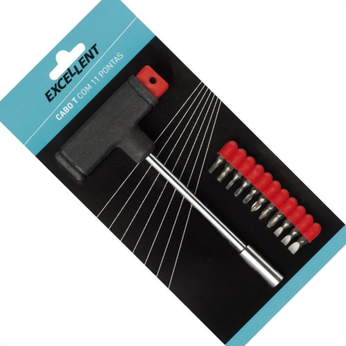 Chave Fenda/Phillips/Torx/Allen Excellent Cabo ''T'' Com 11 Pontas 6Xm Chave Fenda/Phillips/Torx/Allen Excellent Cabo ''T'' Com 11 Pontas 6Xm