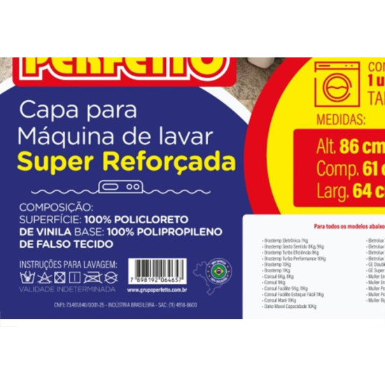 Capa Para Maquina De Lavar (Cores Sortidas) Perfetto Reforcada M 0465