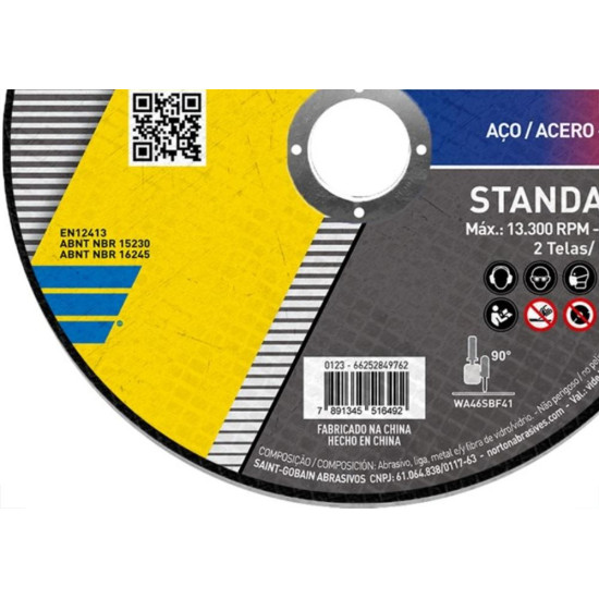 Disco De Corte Para Inox Norton Standard 41/2X1,0X7/8