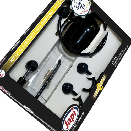 Acessorio Wc Japi Samba Fit Preto Kit Com 5 Pecas Jkskf Acessorio Wc Japi Samba Fit Preto Kit Com 5 Pecas Jkskf