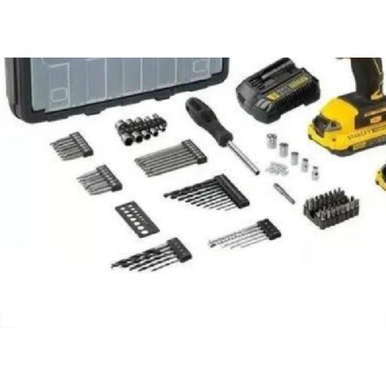 Furadeira Parafusadeira Stanley Impacto 1/2'' 20V 2Baterias 1.5Ah Com 100 Acessorios Sbd715C2Ka-Br Furadeira Parafusadeira Stanley Impacto 1/2'' 20V 2Baterias 1.5Ah Com 100 Acessorios Sbd715C2Ka-Br