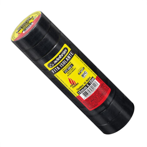 Fita Isolante Adelbras 10Mx19Mm Preta - Kit C/10 Fita Isolante Adelbras 10Mx19Mm Preta - Kit C/10