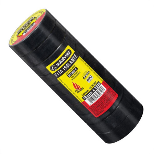 Fita Isolante Adelbras 20Mx19Mm Preta - Kit C/10