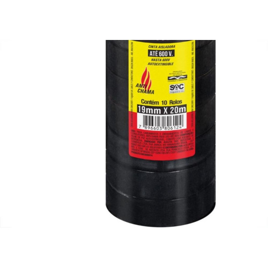 Fita Isolante Adelbras 20Mx19Mm Preta - Kit C/10