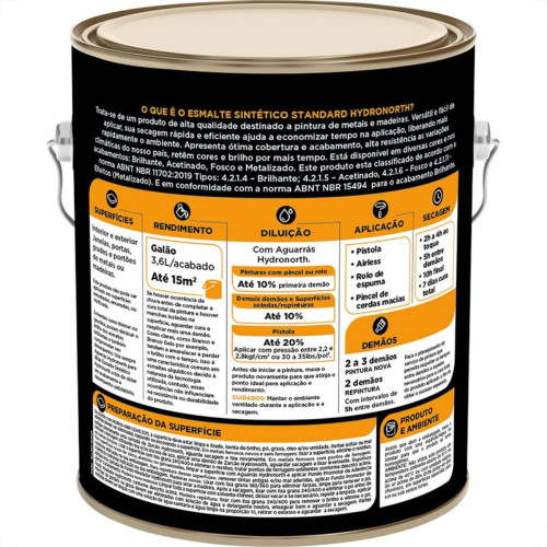 Tinta Esmalte Hydronorth Standard Brilhante Para Metais E Madeiras 3,6L Laranja 