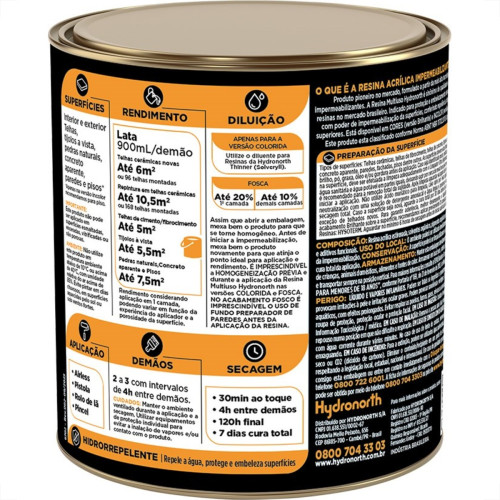 Resina Multiuso Hydronorth Solvente Color Brilhante 900Ml Ceramica Telha Lata Resina Multiuso Hydronorth Solvente Color Brilhante 900Ml Ceramica Telha Lata