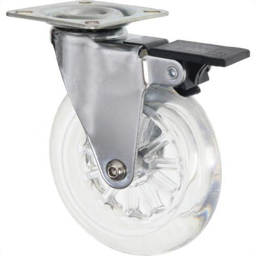 Rodizio Perkon Poliuretano Base Giratorio Transparente Com Trava 100Mm 1244 Rodizio Perkon Poliuretano Base Giratorio Transparente Com Trava 100Mm 1244