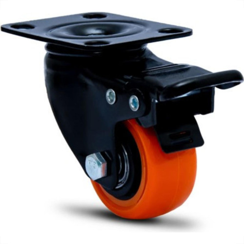 Rodizio Colson Polietileno Base Giratoria Laranja Com Trava 41Mm Rodizio Colson Polietileno Base Giratoria Laranja Com Trava 41Mm