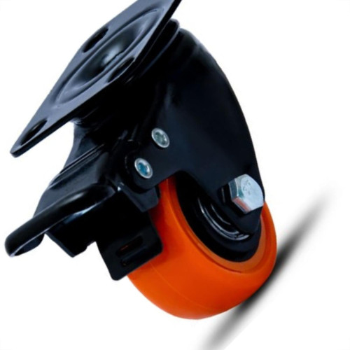 Rodizio Colson Polietileno Base Giratoria Laranja Com Trava 41Mm Rodizio Colson Polietileno Base Giratoria Laranja Com Trava 41Mm