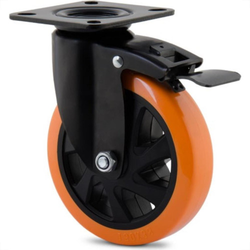 Rodizio Colson Polietileno Base Giratoria Laranja Com Trava 150Mm Rodizio Colson Polietileno Base Giratoria Laranja Com Trava 150Mm