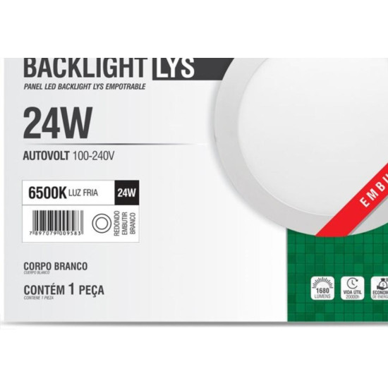 Plaf.Led Tasch.Lys Emb.Rd.24W 6500K 30Cm