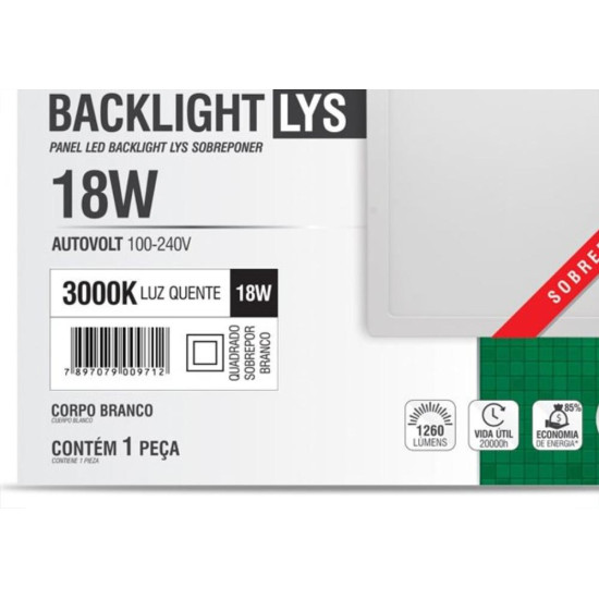 Plaf.Led Tasch.Lys Ext.Qd.18W 3000K 22Cm