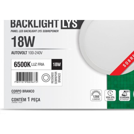 Plaf.Led Tasch.Lys Ext.Rd.18W 6500K 22Cm