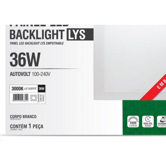 Luminaria Led Plafon Taschibra Lys Embutir Quadrado 36W 3000K 40Cm Luminaria Led Plafon Taschibra Lys Embutir Quadrado 36W 3000K 40Cm