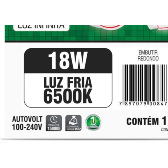 Luminaria Led Plafon Taschibra Frameless Borda Infinita Embutir Redondo 18W 6500K 12Cm Luminaria Led Plafon Taschibra Frameless Borda Infinita Embutir Redondo 18W 6500K 12Cm