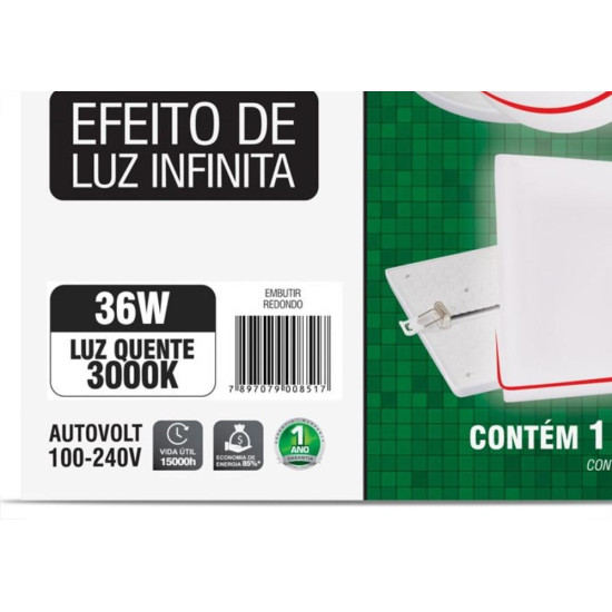 Luminaria Led Plafon Taschibra Frameless Borda Infinita Embutir Redondo 36W 3000K 22Cm Luminaria Led Plafon Taschibra Frameless Borda Infinita Embutir Redondo 36W 3000K 22Cm