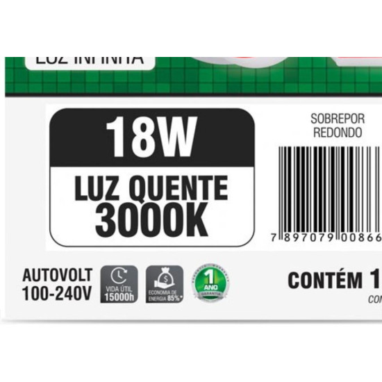 Luminaria Led Plafon Taschibra Frameless Borda Infinita Externo Redondo 18W 3000K 12Cm Luminaria Led Plafon Taschibra Frameless Borda Infinita Externo Redondo 18W 3000K 12Cm