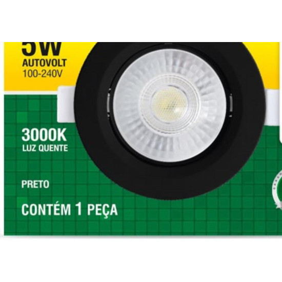 Spot Led Taschibra Alltop Embutir Redondo Preto 5W 3000K 