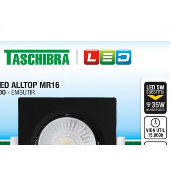 Spot Led Taschibra Alltop Embutir Quadrado Preto 5W 6500K Spot Led Taschibra Alltop Embutir Quadrado Preto 5W 6500K