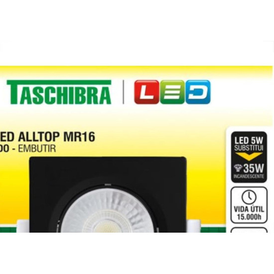 Spot Led Taschibra Alltop Embutir Quadrado Preto 5W 3000K Spot Led Taschibra Alltop Embutir Quadrado Preto 5W 3000K
