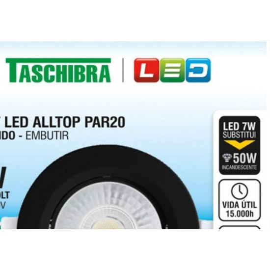 Spot Led Taschibra Alltop Embutir Redondo Preto Par20 7W 6500K Spot Led Taschibra Alltop Embutir Redondo Preto Par20 7W 6500K