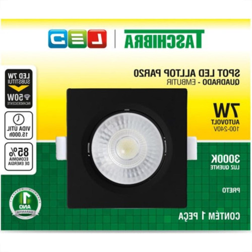 Spot Led Taschibra Alltop Embutir Quadrado Preto Par20 7W 3000K